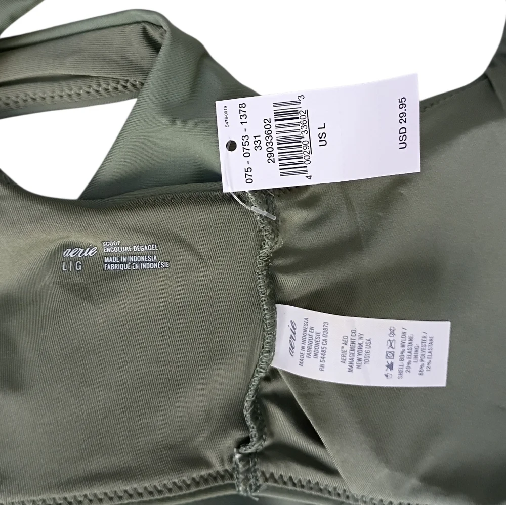 aerie Sage Green Scoop Neck Swim Top sz L NEW - Picture 3 of 8